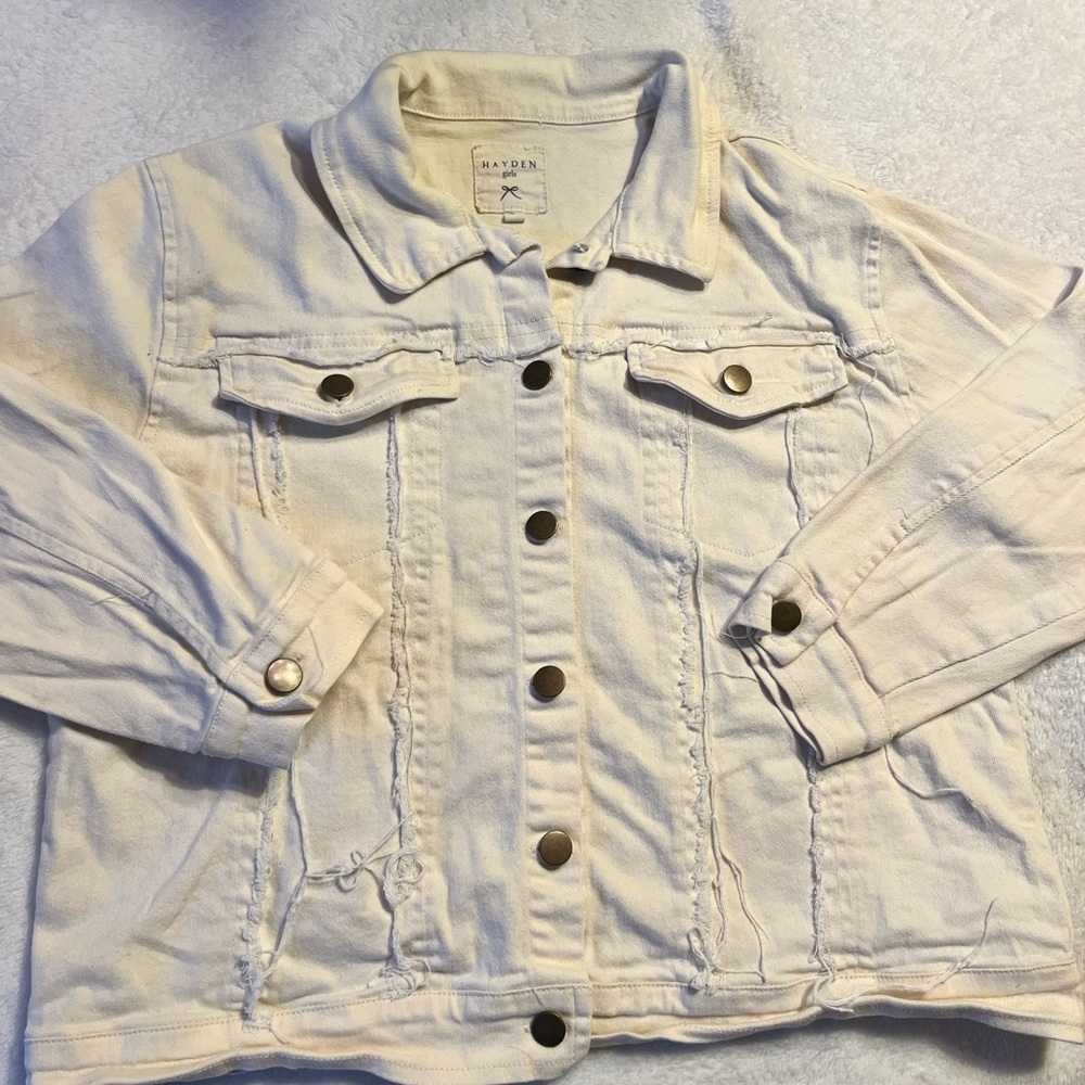 Hayden Cream Distressed Denim Jacket